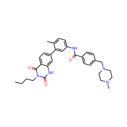 CCCCn1c(=O)[nH]c2cc(-c3cc(NC(=O)c4ccc(CN5CCN(C)CC5)cc4)ccc3C)ccc2c1=O ZINC000042803538