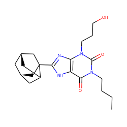 CCCCn1c(=O)c2[nH]c(C34C[C@@H]5CC3C[C@H](C5)C4)nc2n(CCCO)c1=O ZINC000100002025