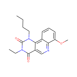 CCCCn1c(=O)n(CC)c(=O)c2cnc3c(OC)cccc3c21 ZINC000117788873