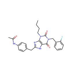 CCCCn1c(=O)n(Cc2ccccc2F)c(=O)c2[nH]c(Cc3ccc(NC(C)=O)cc3)nc21 ZINC000015804848