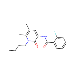 CCCCn1c(C)c(C)cc(NC(=O)c2ccccc2F)c1=O ZINC000095605807