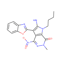 CCCCn1c(N)c(-c2nc3ccccc3o2)c2c([N+](=O)[O-])nn(C)c(=O)c21 ZINC000004986195