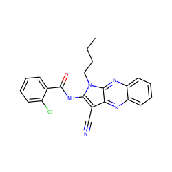 CCCCn1c(NC(=O)c2ccccc2Cl)c(C#N)c2nc3ccccc3nc21 ZINC000002278205