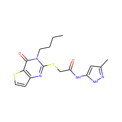 CCCCn1c(SCC(=O)Nc2cc(C)n[nH]2)nc2ccsc2c1=O ZINC000004005059