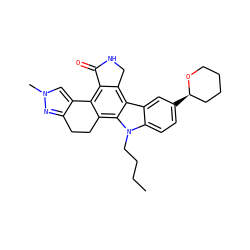 CCCCn1c2ccc([C@@H]3CCCCO3)cc2c2c3c(c4c(c21)CCc1nn(C)cc1-4)C(=O)NC3 ZINC000049034902