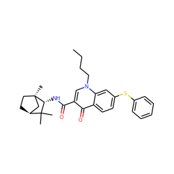 CCCCn1cc(C(=O)N[C@@H]2C(C)(C)[C@H]3CC[C@]2(C)C3)c(=O)c2ccc(Sc3ccccc3)cc21 ZINC000095578276