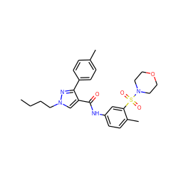 CCCCn1cc(C(=O)Nc2ccc(C)c(S(=O)(=O)N3CCOCC3)c2)c(-c2ccc(C)cc2)n1 ZINC000169340203