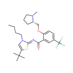 CCCCn1cc(C(C)(C)C)s/c1=N\C(=O)c1cc(C(F)(F)F)ccc1OC[C@@H]1CCCN1C ZINC000147768409