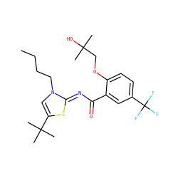 CCCCn1cc(C(C)(C)C)s/c1=N\C(=O)c1cc(C(F)(F)F)ccc1OCC(C)(C)O ZINC000143030551