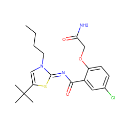 CCCCn1cc(C(C)(C)C)s/c1=N\C(=O)c1cc(Cl)ccc1OCC(N)=O ZINC000068208102