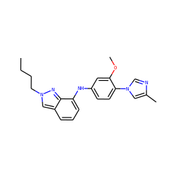 CCCCn1cc2cccc(Nc3ccc(-n4cnc(C)c4)c(OC)c3)c2n1 ZINC000095577675