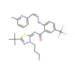 CCCCn1nc(C(C)(C)C)s/c1=N/C(=O)c1cc(C(F)(F)F)ccc1N/N=C\c1cccc(C)n1 ZINC000169708253