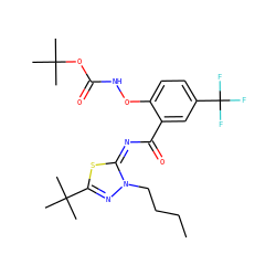 CCCCn1nc(C(C)(C)C)s/c1=N/C(=O)c1cc(C(F)(F)F)ccc1ONC(=O)OC(C)(C)C ZINC000169708254