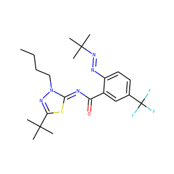 CCCCn1nc(C(C)(C)C)s/c1=N\C(=O)c1cc(C(F)(F)F)ccc1/N=N/C(C)(C)C ZINC000113479747