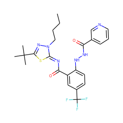 CCCCn1nc(C(C)(C)C)s/c1=N\C(=O)c1cc(C(F)(F)F)ccc1NNC(=O)c1cccnc1 ZINC000113478279