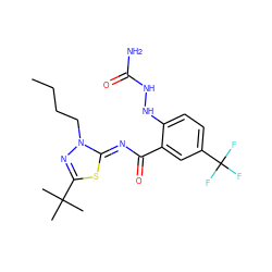 CCCCn1nc(C(C)(C)C)s/c1=N\C(=O)c1cc(C(F)(F)F)ccc1NNC(N)=O ZINC000113479000