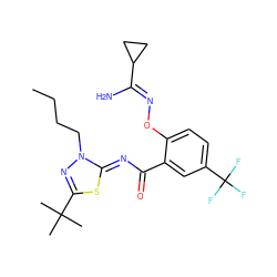 CCCCn1nc(C(C)(C)C)s/c1=N\C(=O)c1cc(C(F)(F)F)ccc1O/N=C(\N)C1CC1 ZINC000113478398