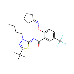 CCCCn1nc(C(C)(C)C)s/c1=N\C(=O)c1cc(C(F)(F)F)ccc1ON=C1CCCC1 ZINC000113478715