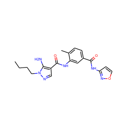 CCCCn1ncc(C(=O)Nc2cc(C(=O)Nc3ccon3)ccc2C)c1N ZINC000064560078