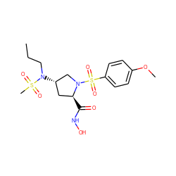 CCCN([C@H]1C[C@H](C(=O)NO)N(S(=O)(=O)c2ccc(OC)cc2)C1)S(C)(=O)=O ZINC000013835726