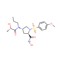 CCCN(C(=O)[C@H](C)O)[C@H]1C[C@H](C(=O)NO)N(S(=O)(=O)c2ccc(OC)cc2)C1 ZINC000027553749