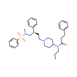 CCCN(C(=O)CCc1ccccc1)C1CCN(CC[C@@H](CN(C)S(=O)(=O)c2ccccc2)c2ccccc2)CC1 ZINC000026500162