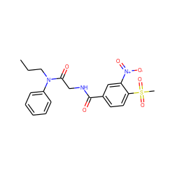 CCCN(C(=O)CNC(=O)c1ccc(S(C)(=O)=O)c([N+](=O)[O-])c1)c1ccccc1 ZINC000095602489