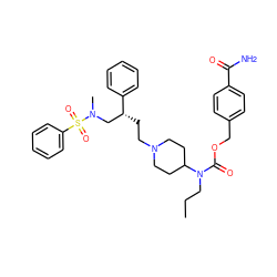 CCCN(C(=O)OCc1ccc(C(N)=O)cc1)C1CCN(CC[C@H](CN(C)S(=O)(=O)c2ccccc2)c2ccccc2)CC1 ZINC000026495067