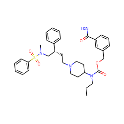 CCCN(C(=O)OCc1cccc(C(N)=O)c1)C1CCN(CC[C@H](CN(C)S(=O)(=O)c2ccccc2)c2ccccc2)CC1 ZINC000103196191