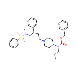 CCCN(C(=O)OCc1ccccc1)C1CCN(CC[C@H](CN(C)S(=O)(=O)c2ccccc2)c2ccccc2)CC1 ZINC000026501742