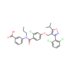 CCCN(C(=O)c1ccc(OCc2c(-c3c(Cl)cccc3Cl)noc2C(C)C)cc1Cl)c1cccc(C(=O)O)c1 ZINC000014976980