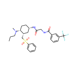 CCCN(C)[C@@H]1CC[C@H](NC(=O)CNC(=O)c2cccc(C(F)(F)F)c2)C[C@@H]1CS(=O)(=O)c1ccccc1 ZINC000082150500