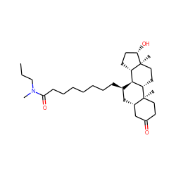 CCCN(C)C(=O)CCCCCCC[C@@H]1C[C@H]2CC(=O)CC[C@]2(C)[C@H]2CC[C@]3(C)[C@@H](O)CC[C@H]3[C@@H]21 ZINC000028642667