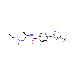 CCCN(C)C[C@@H](C)NC(=O)c1ccc(-c2noc(C(F)(F)F)n2)cc1F ZINC000142929749