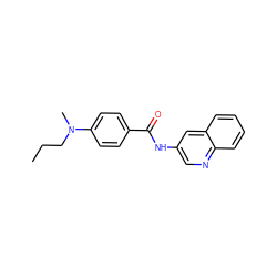 CCCN(C)c1ccc(C(=O)Nc2cnc3ccccc3c2)cc1 ZINC000029052009