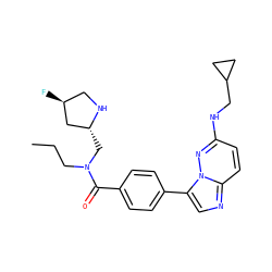 CCCN(C[C@@H]1C[C@@H](F)CN1)C(=O)c1ccc(-c2cnc3ccc(NCC4CC4)nn23)cc1 ZINC000066079769