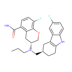 CCCN(C[C@@H]1CCc2[nH]c3ccc(F)cc3c2C1)[C@H]1COc2c(F)ccc(C(N)=O)c2C1 ZINC000040420350