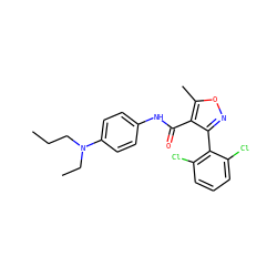 CCCN(CC)c1ccc(NC(=O)c2c(-c3c(Cl)cccc3Cl)noc2C)cc1 ZINC000028129424