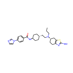 CCCN(CC[C@H]1CC[C@H](NC(=O)c2ccc(-n3ccnc3)cc2)CC1)[C@H]1CCc2nc(N)sc2C1 ZINC000261124408