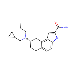 CCCN(CC1CC1)[C@H]1CCc2ccc3[nH]c(C(N)=O)cc3c2C1 ZINC000013832102