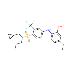 CCCN(CC1CC1)S(=O)(=O)c1ccc(Nc2ccc(OC)cc2OC)cc1C(F)(F)F ZINC000143497671