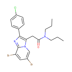 CCCN(CCC)C(=O)Cc1c(-c2ccc(Cl)cc2)nc2c(Br)cc(Br)cn12 ZINC000026835995