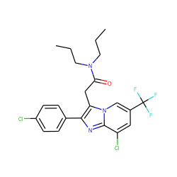 CCCN(CCC)C(=O)Cc1c(-c2ccc(Cl)cc2)nc2c(Cl)cc(C(F)(F)F)cn12 ZINC000013765532