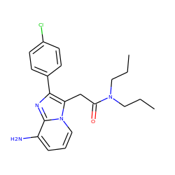 CCCN(CCC)C(=O)Cc1c(-c2ccc(Cl)cc2)nc2c(N)cccn12 ZINC000013801056