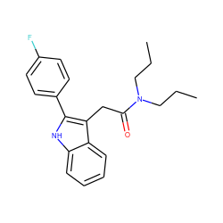 CCCN(CCC)C(=O)Cc1c(-c2ccc(F)cc2)[nH]c2ccccc12 ZINC000013833099