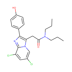 CCCN(CCC)C(=O)Cc1c(-c2ccc(O)cc2)nc2c(Cl)cc(Cl)cn12 ZINC000040940637