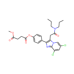 CCCN(CCC)C(=O)Cc1c(-c2ccc(OC(=O)CCC(=O)OC)cc2)nc2c(Cl)cc(Cl)cn12 ZINC000049872281