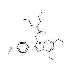 CCCN(CCC)C(=O)Cc1c(-c2ccc(OC)cc2)nn2c(CC)cc(CC)nc12 ZINC000653859634