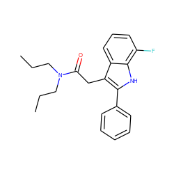 CCCN(CCC)C(=O)Cc1c(-c2ccccc2)[nH]c2c(F)cccc12 ZINC000013833105