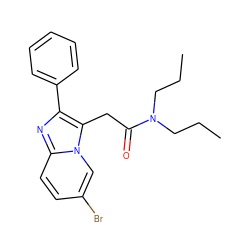 CCCN(CCC)C(=O)Cc1c(-c2ccccc2)nc2ccc(Br)cn12 ZINC000013765511